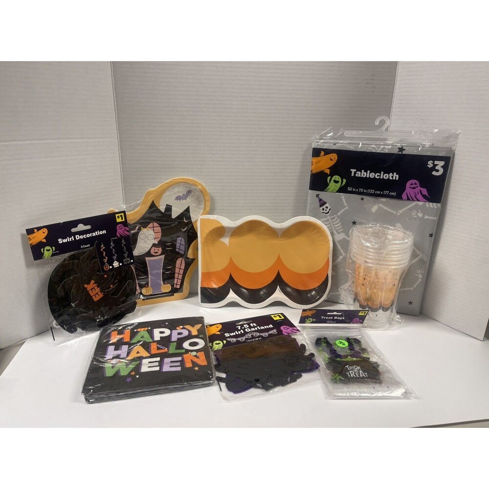 Halloween party supplies Plates, Cups, Napkins And decorations Party Of 8 #316